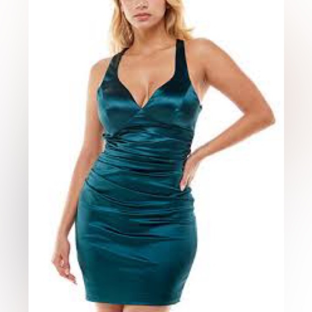 B Darlin Teal Satin Midi Dress